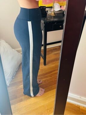 Splits59 Black Wide-Leg Leggings with White Side Stripe